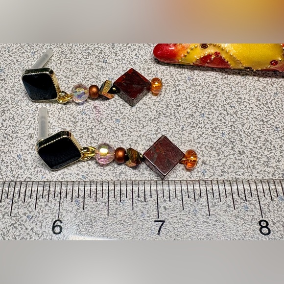 Elegant Black and Brown Dangle earrings/Red  jasper - Picture 4 of 8
